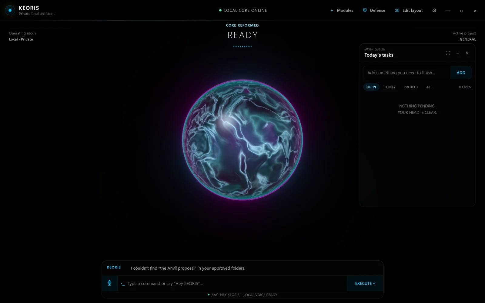 KEORIS private AI desktop workspace